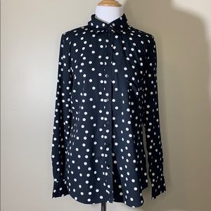 Merona | Navy White Polkadot Button Down Blouse M